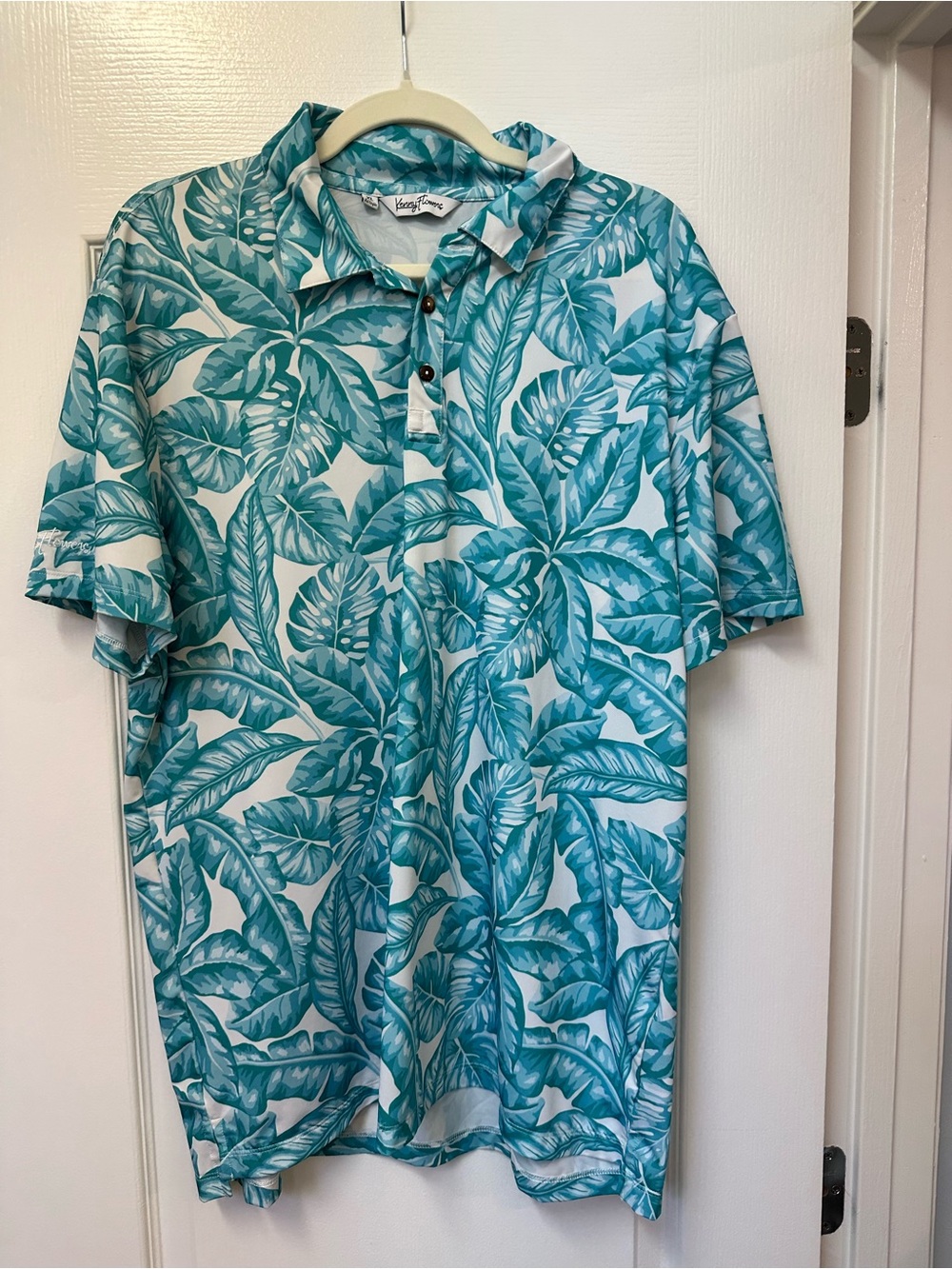 Kenny Flowers Teal Leaf Print Polo